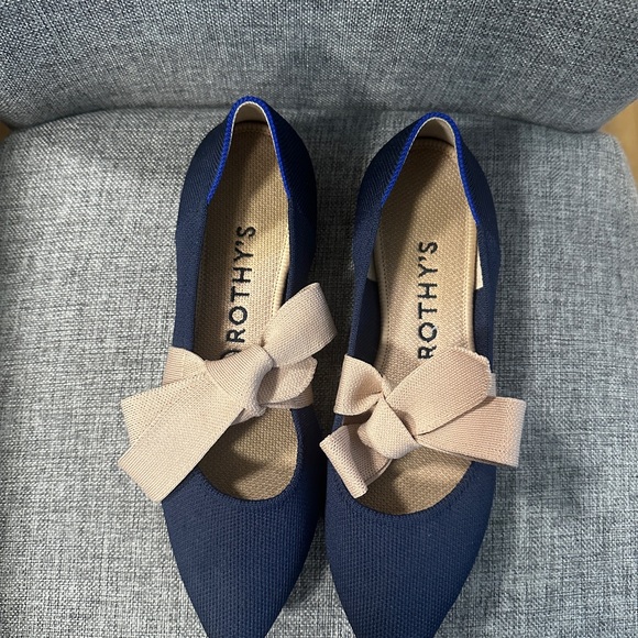 Rothy's Women's Blue Flats with Cream Bow - Picture 3 of 8